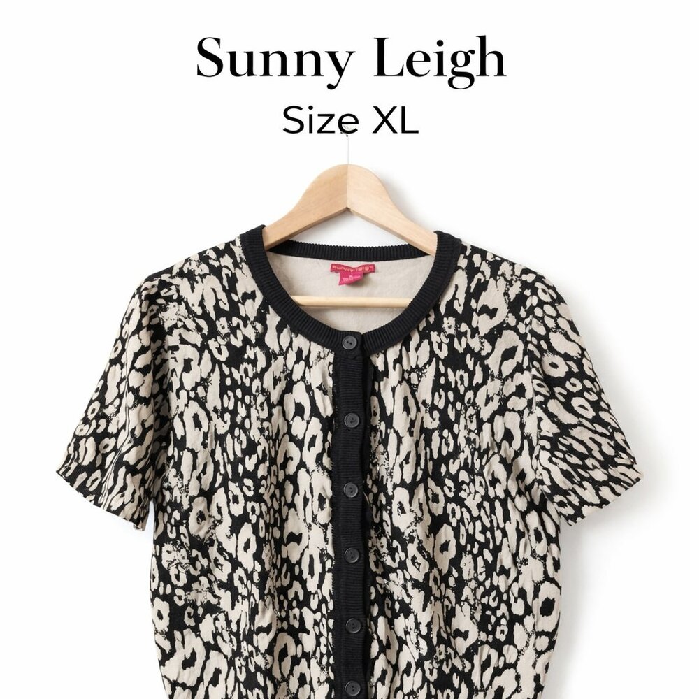 Sunny Leigh XL Animal Print Button Front Cardigan Top Cotton Blend